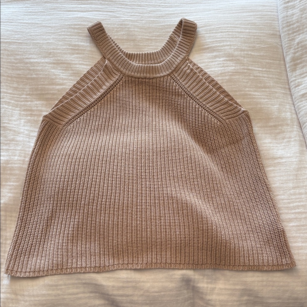 Pink Lily Beige Ribbed Knit Top